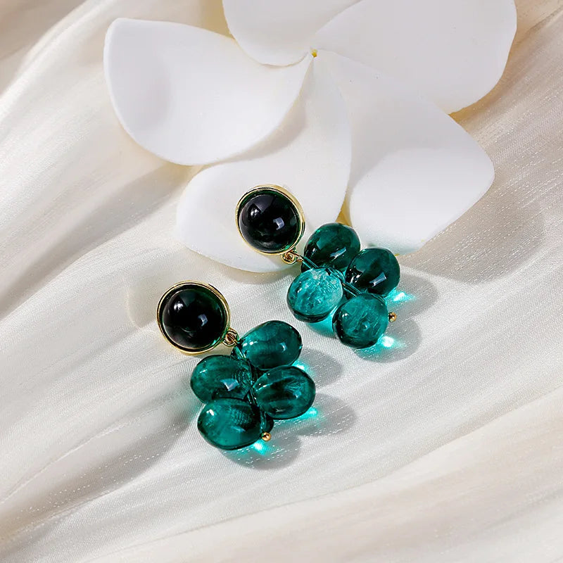 Green Water Droplet Bead Earrings Women Simple Glass Bead Tassel Vintage Unique Classical Earrings Women Jewelry Gifts