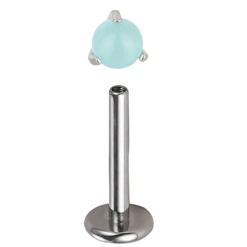 ASTM F136 Titanium PIERC Sphericity Ear Lip Studs with Semi Precious Stone Top Labret Nose Stud Earrings Body Piercing Jewelry