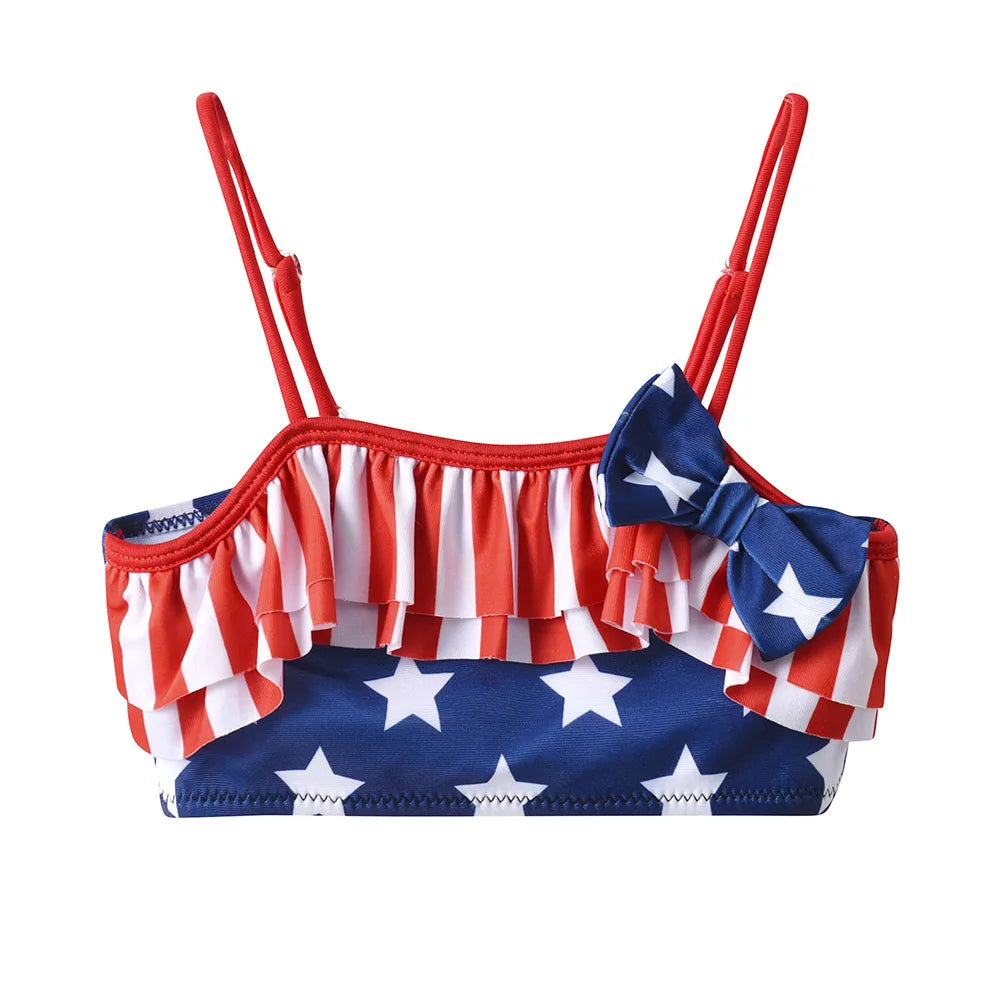 DXTON Girls 2 pcs Swimwear Suit Kids Flag Print Stars Stripe Swimsuit Children Bikini Sets for Summer Beachwear Bathing suit