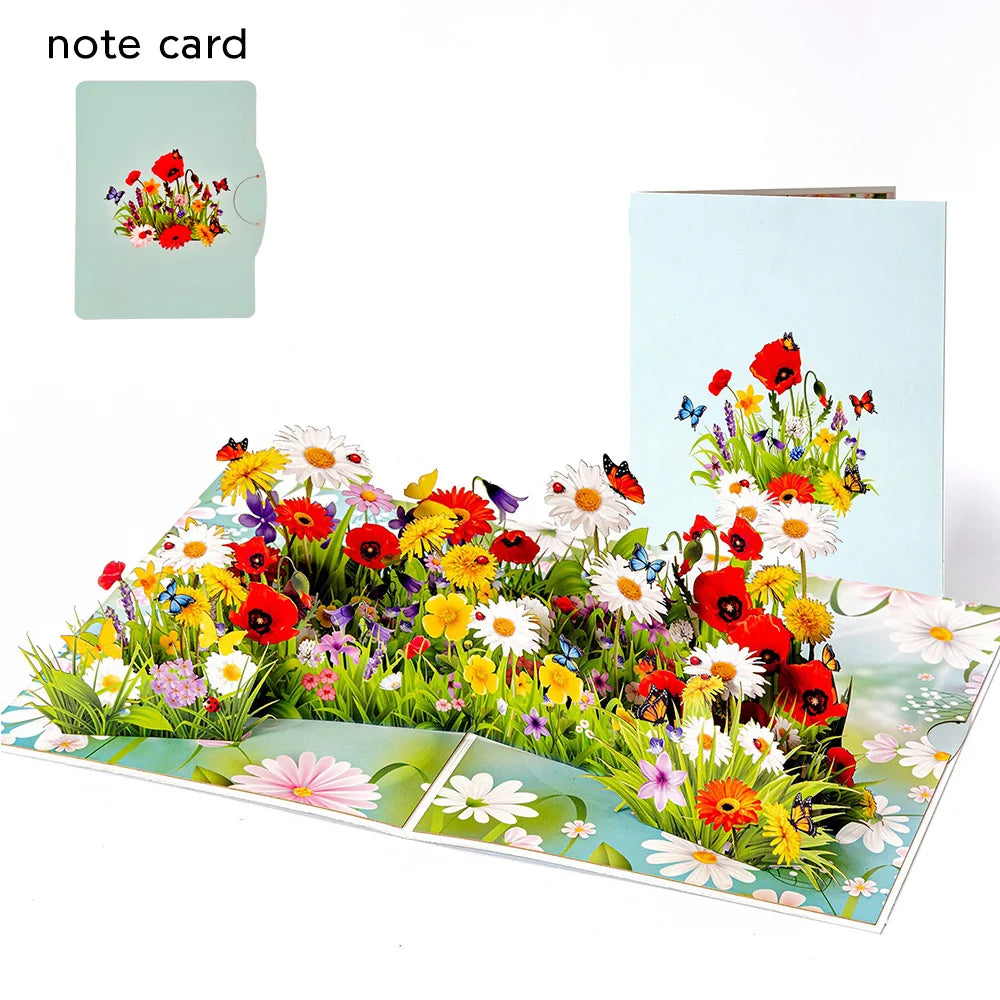 3D Pop Up Greeting Card Romantic Love Flowers Butterfly Bouquet Handmade Surprise Card Anniversary Birthday Valentine's Day Gift