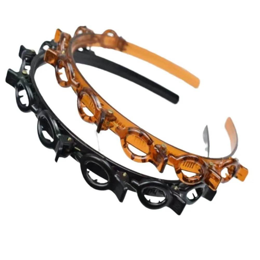 Adjustable Headband with Clips Double Bangs Hoop Design Multi Layer Toothed Braid Tool with 8 Clips Hair Styling Accessories