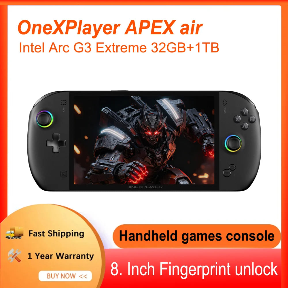 OneXPlayer APEX AIR Windows Handheld Game Console Intel Arc G3E 8" 120Hz VRR Screen 85Wh Swap Battery Dual SSD Cooling Gaming PC