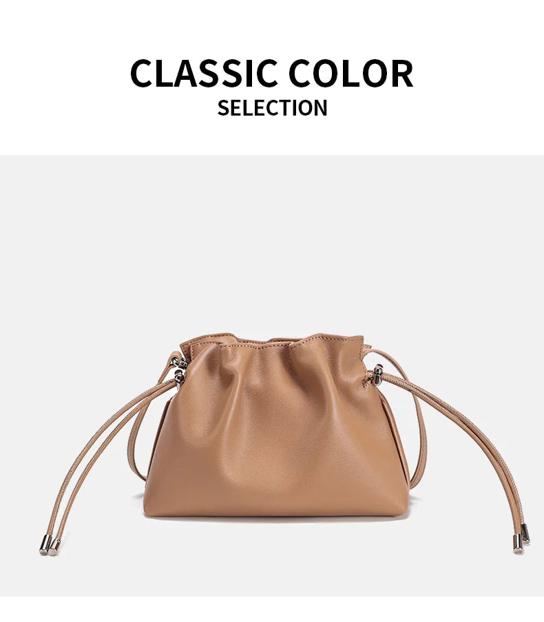 Luxury Pleated Cloud Crossbody Bag - Premium Genuine Leather Drawstring Shoulder Purse, Versatile Small Bag for Elegant Lady