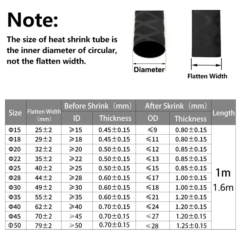 1/1.6m Anti-slip Fishing Rod Heat Shrink Tube ID15 18 20 22 25 28 30 35 40 45 50 60mm Waterproof Handle Bar Protect Wrap Cover