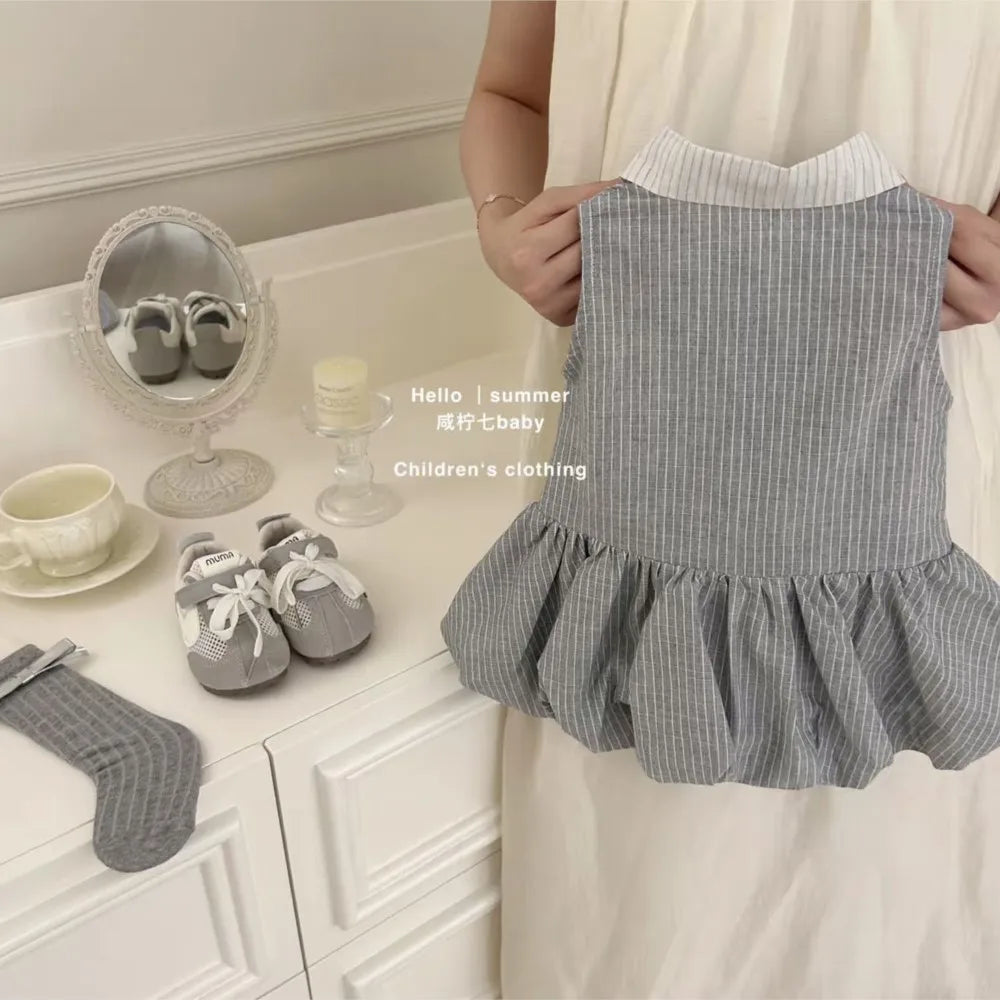 25 Baby Girls Summer Dress Long Shirts Striped Kids Birthday Elegant Dresses Children Vestidos Clothes 0-7Y