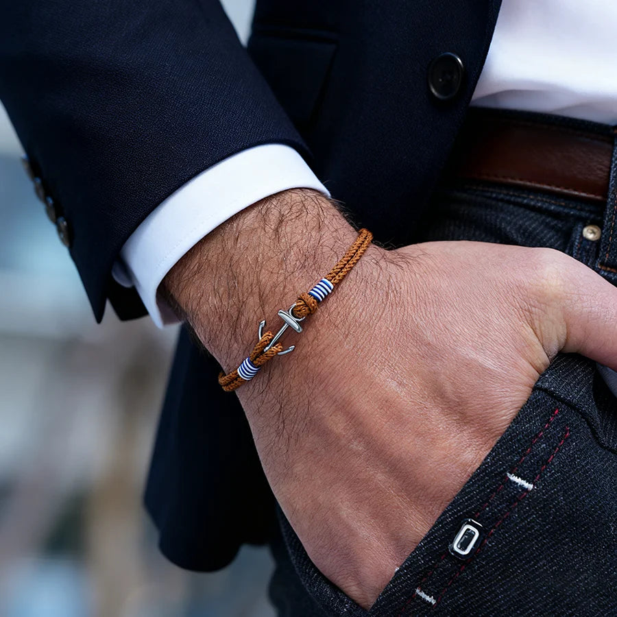 Stylish Men Anchor Bracelet Stainless Steel Selected High Quality 2mm Braided Rope That Does Not Fade Or Deform Pulseria Homme