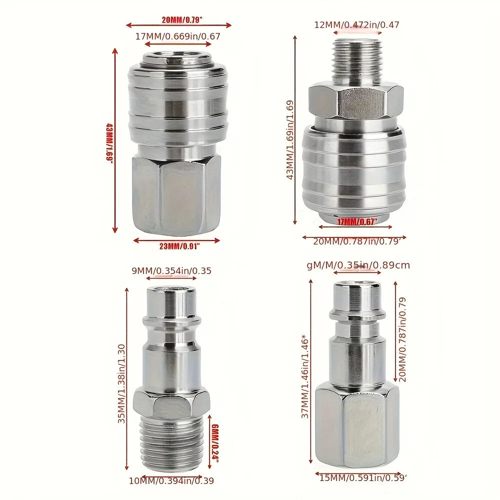 10Pcs 1/4" BSP Euro Air Compressor Quick Connect Fittings, Zinc Plated Steel Air Hose Coupler Male Female Quick Release Air Tool