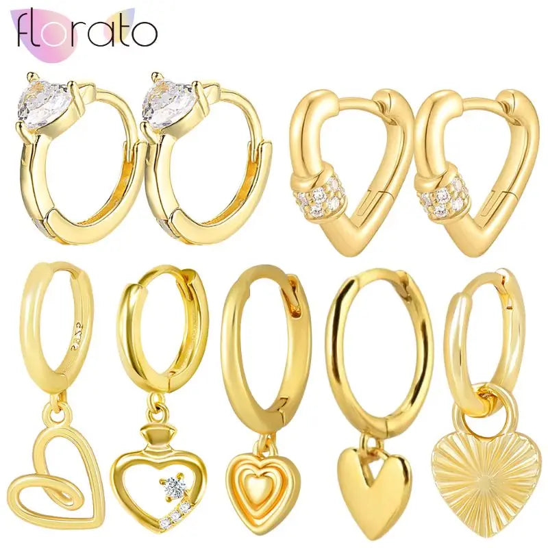 925 Sterling Silver Ear Buckle Retro Metal Heart Pendant Hoop Earrings for Women CZ Huggie Earrings Fashion Females Jewelry