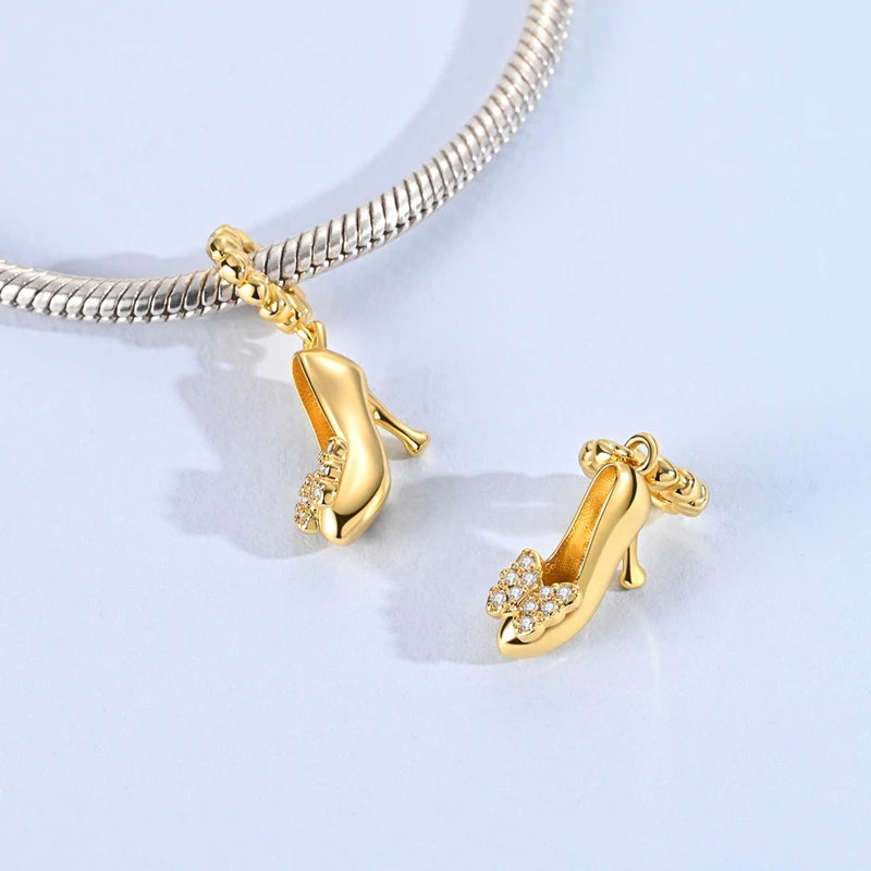 Original 925 Sterling Silver Charm Bead Golden Series Zircon Pendant Fit Original Bracelet Necklace For Women DIY Jewelry Gift