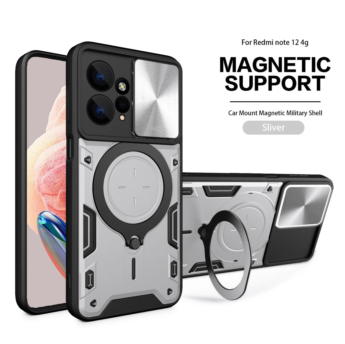 Magsafe Magnetic Camera protection case for Redmi Note 12 4G 12s  Armor Hybrid Metal Ring Back Cover For Redmi Note12 Pro Plus