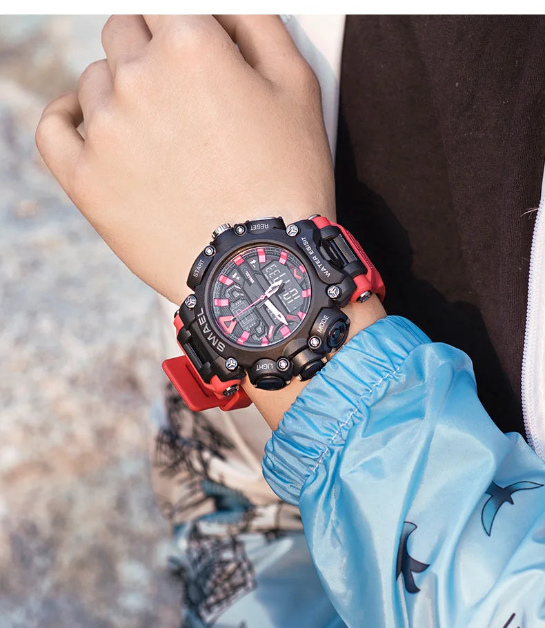 Military Watch Sport Waterproof 50M Stopwatch Analog Digital Wristwatches Week Display Alarm Clock 8053 Digital Watches Mens