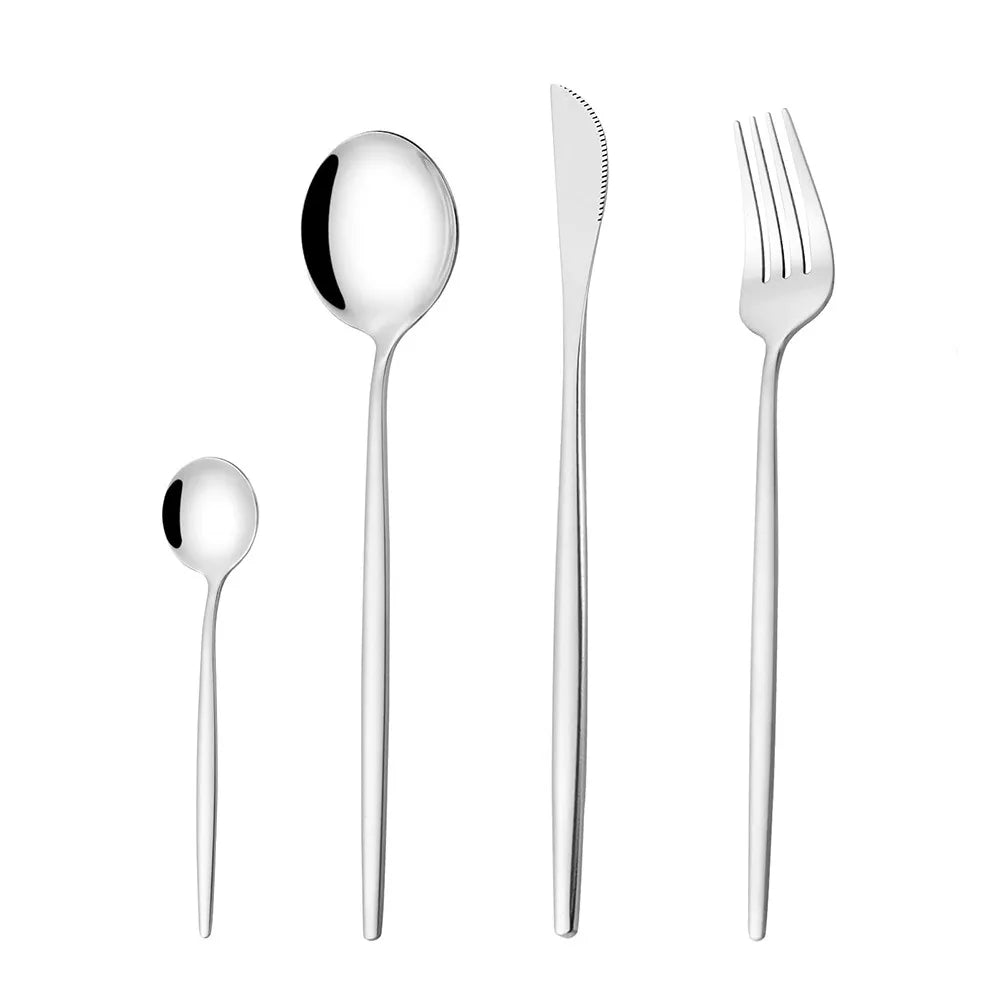 4pcs Gold Flatware Set Tableware Fine Dining Utensil Set Include Knives Forks and Spoons,Circular Fine Handle Kitchen Tools