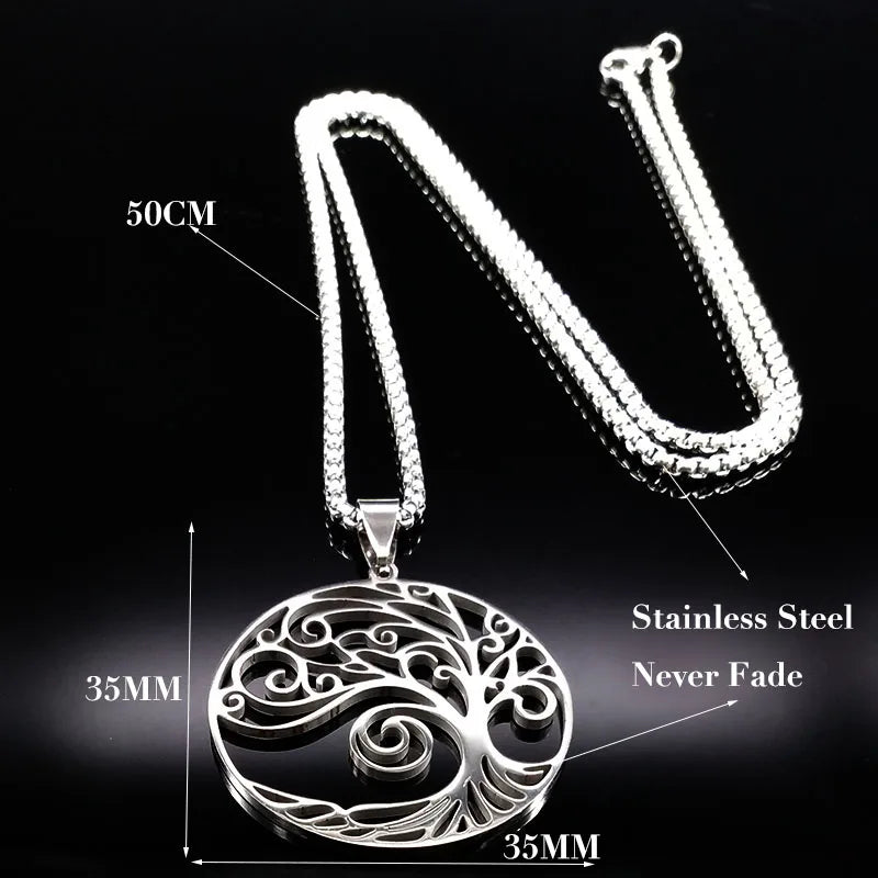 Tree of Life Collar Stainless Steel Necklace for Women Men Chain Necklace Jewellery Arbre De Vie Acier Inoxydable N842S01