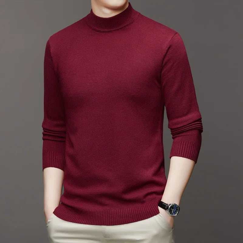 New Sweatwear Men's Half Neck Basic Solid Color Sweaters Round Neck Elastic Pullovers Warm Autumn Knitted Oversized Sweater Men