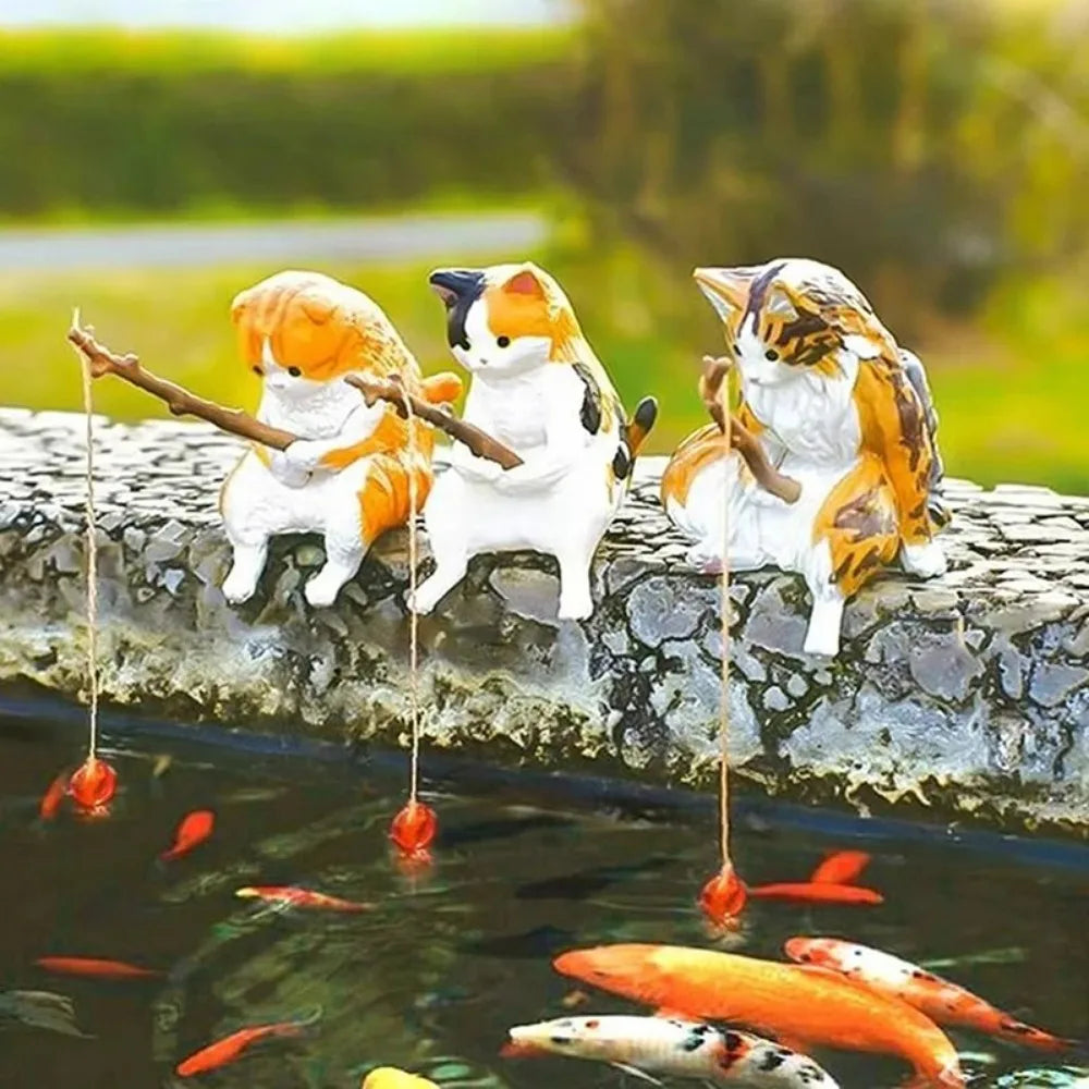 Fish Tank Fishing Cat Hanging Creative Landscape Office Ornaments Fishing Fun Mini Decorative Micro-Landscape