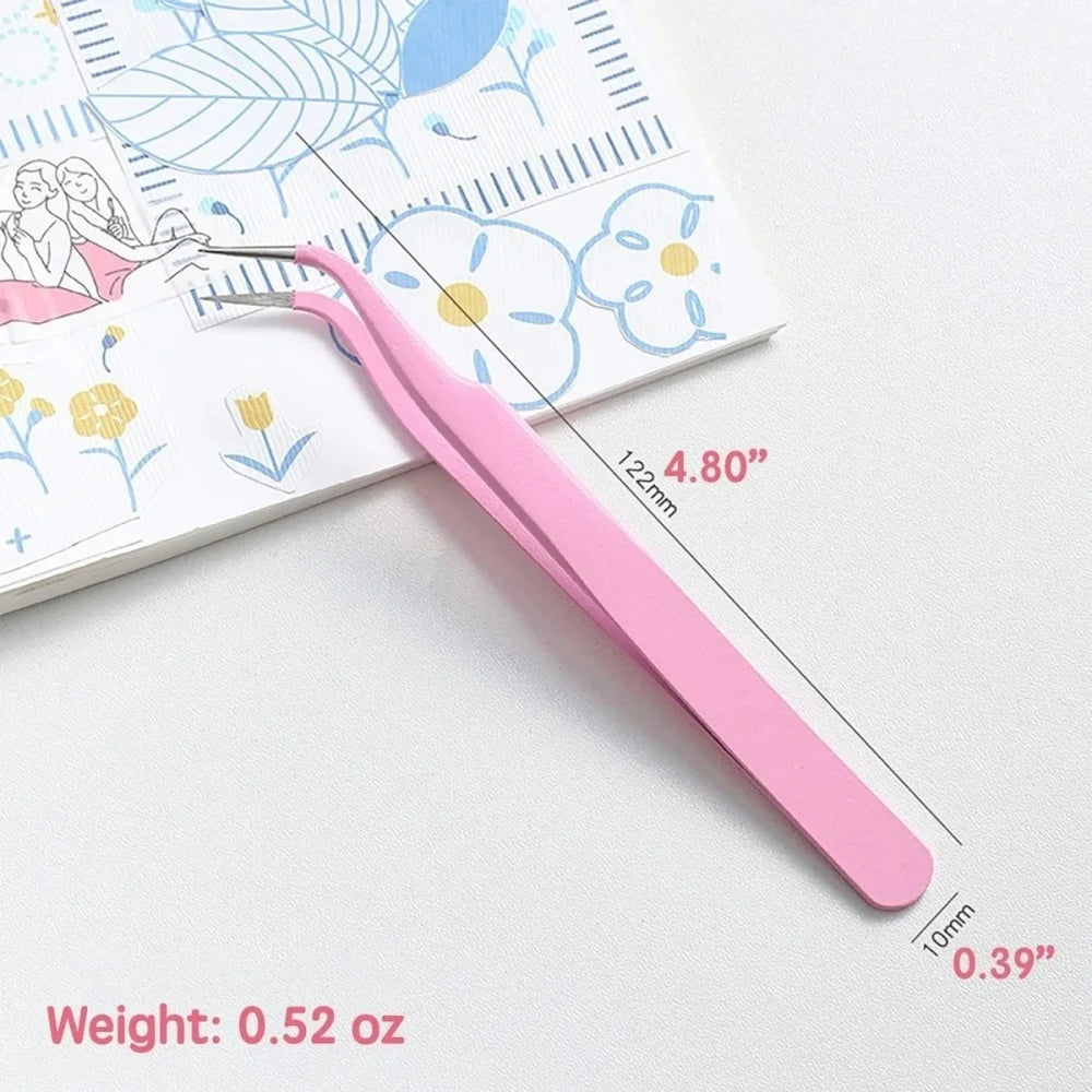 Stainless Steel Straight Curved Eyelash Tweezers False Lash Application Clip for Eyelid Tape Nail Rhinestone Picker Makeup Tool