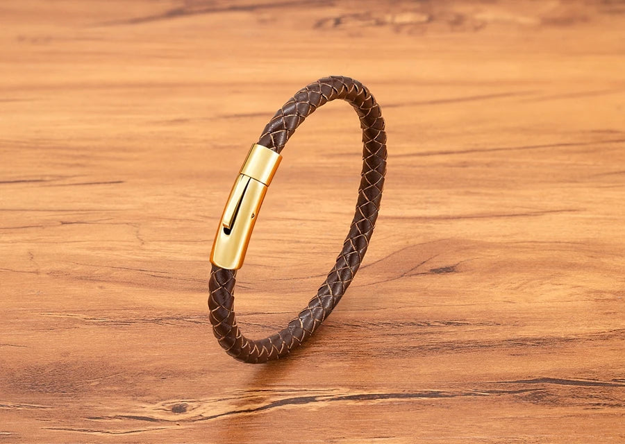 Pulseira de Pele Clássica para Homem TYO 3/4/5/6/8mm 3 Cores Bracelete Moderna com Fecho Magnético Acessórios Artesanais Personalizados Presente por Grosso