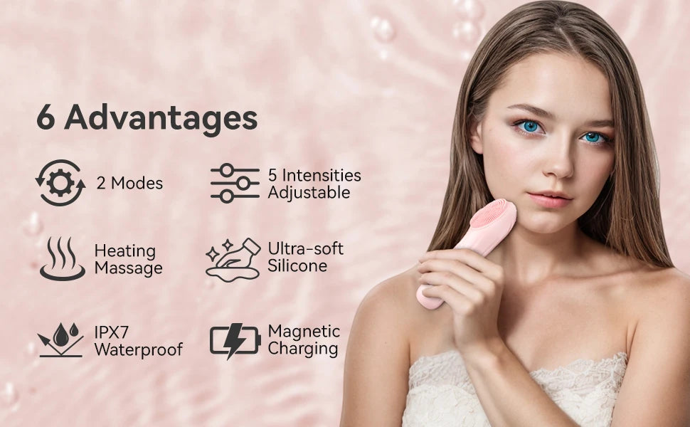 Sonic Waterproof Facial Cleansing Brush Rechargeable Scrubber Exfoliating Vibrating Deep Clean Face Cleaner Skin Care Tool
