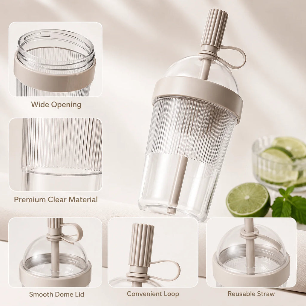 Portable Plastic Coffee Tumbler with Lid Straw Reusable Transparent Water Cup for Office School Gym Outdoor Travel