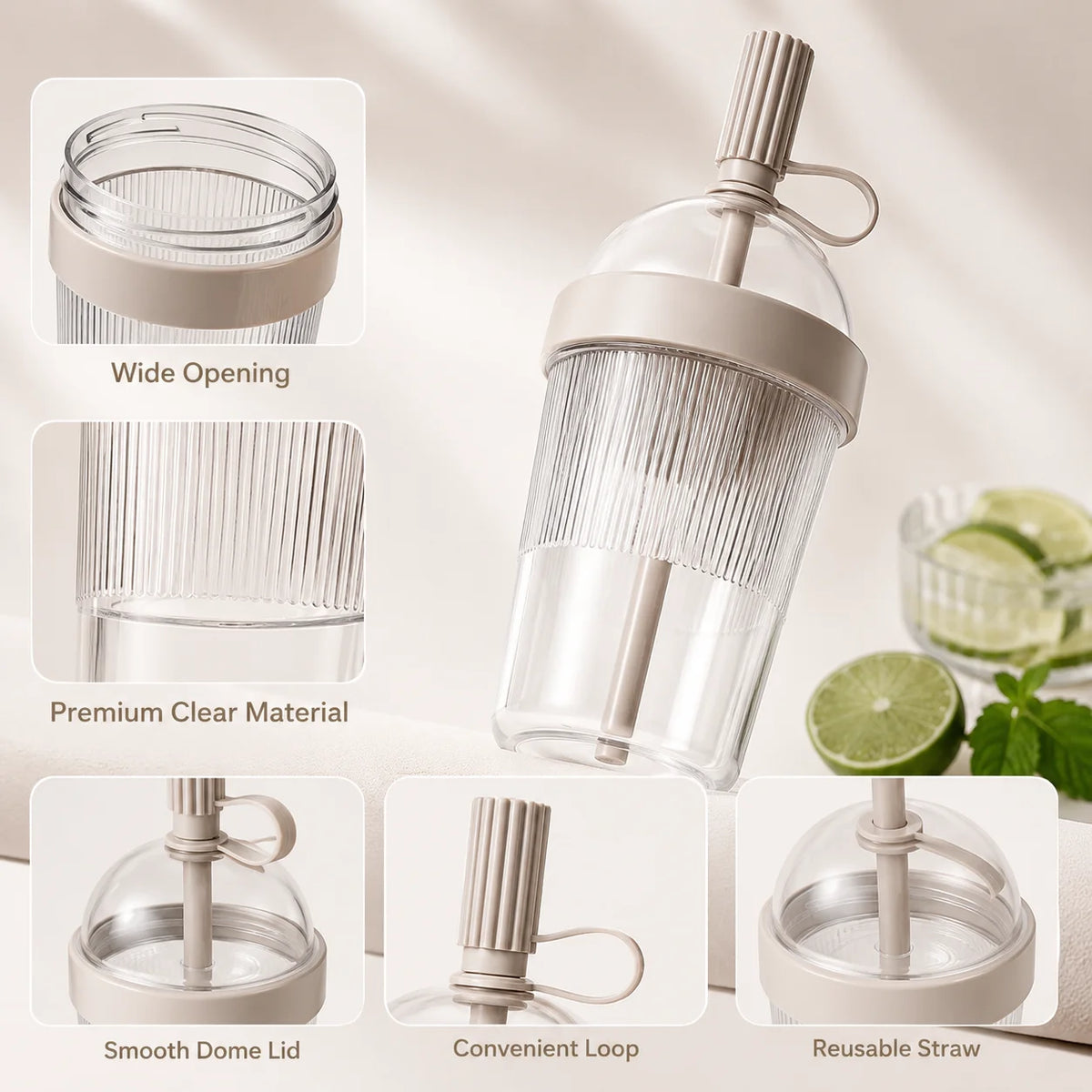 Portable Plastic Coffee Tumbler with Lid Straw Reusable Transparent Water Cup for Office School Gym Outdoor Travel