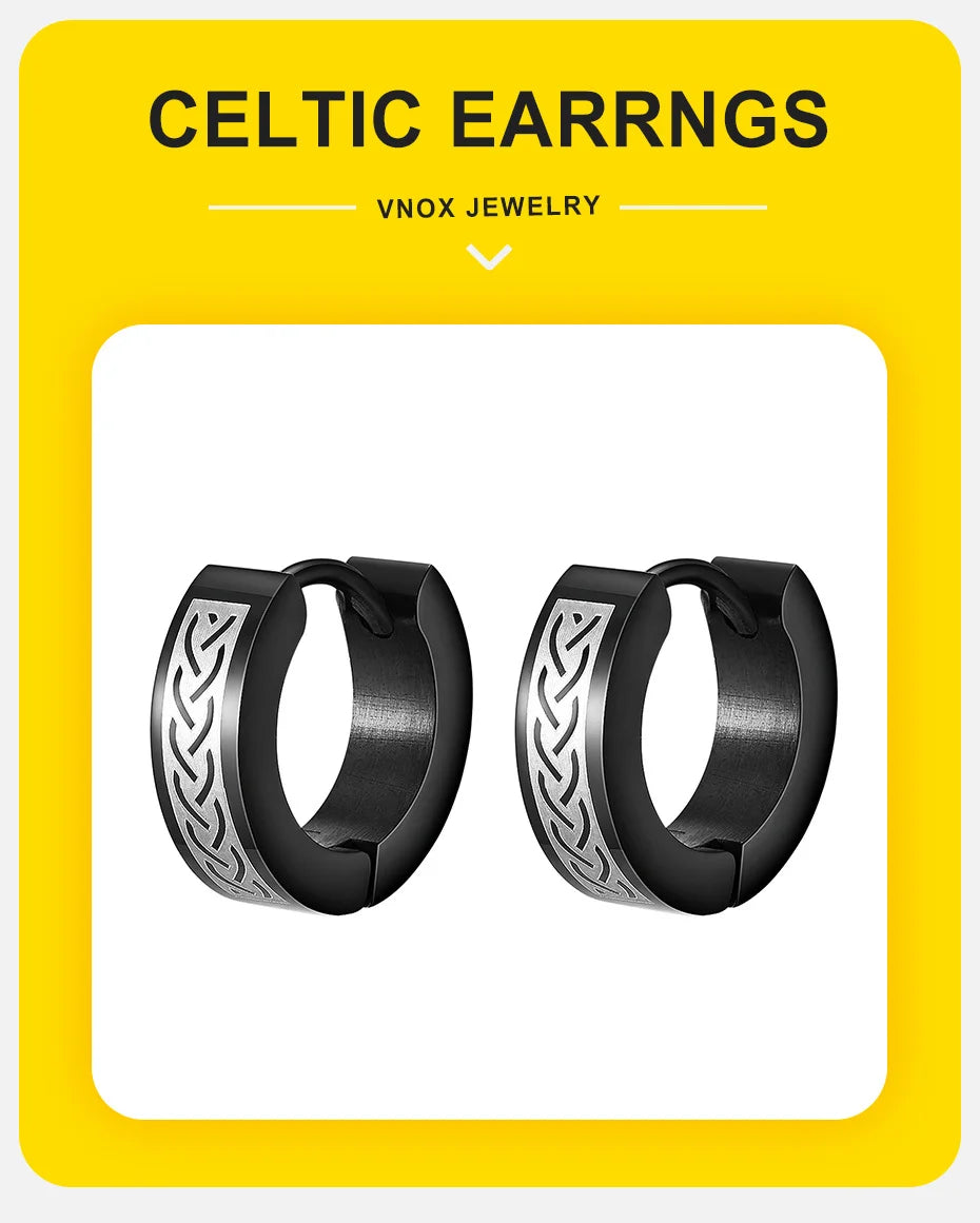Vnox Cool Celtic Knot Hoop Earrings for Men, Anti Allergy Stainless Steel Round Huggie Earrings Gifts Jewelry,brincos masculinos