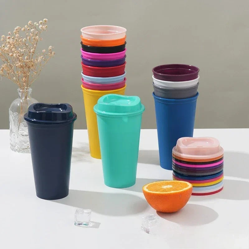 1pcs 475ml  Reusable Plastic Straw Cup 16OZ  Large Capacity Leakproof Travel Tumbler for Coffee Smoothie Home Birthday Party