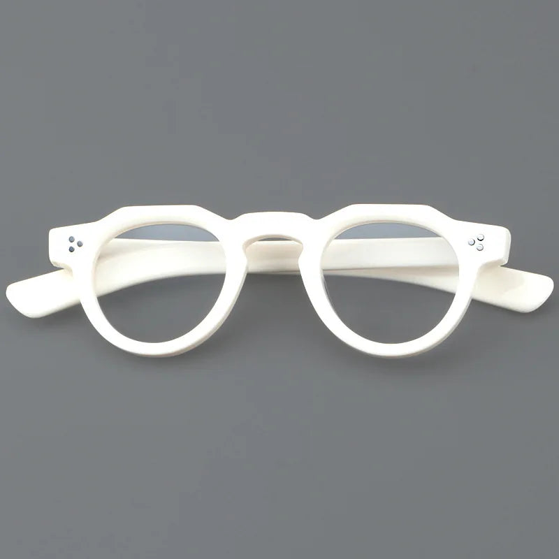 57171 Vintage Round Acetate Spectacles Frame Women Fashion Rivet Optical Transparent Eyeglass Men Trend Prescription Glasses