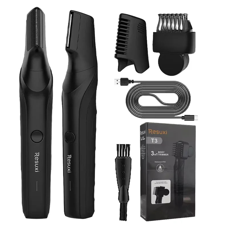 Resuxi New Men's Electric Body Hair Trimmer Multi Functional 3 in 1 Hair Clipper Shaver Set IPX5 Full Body Water Wash Clipper