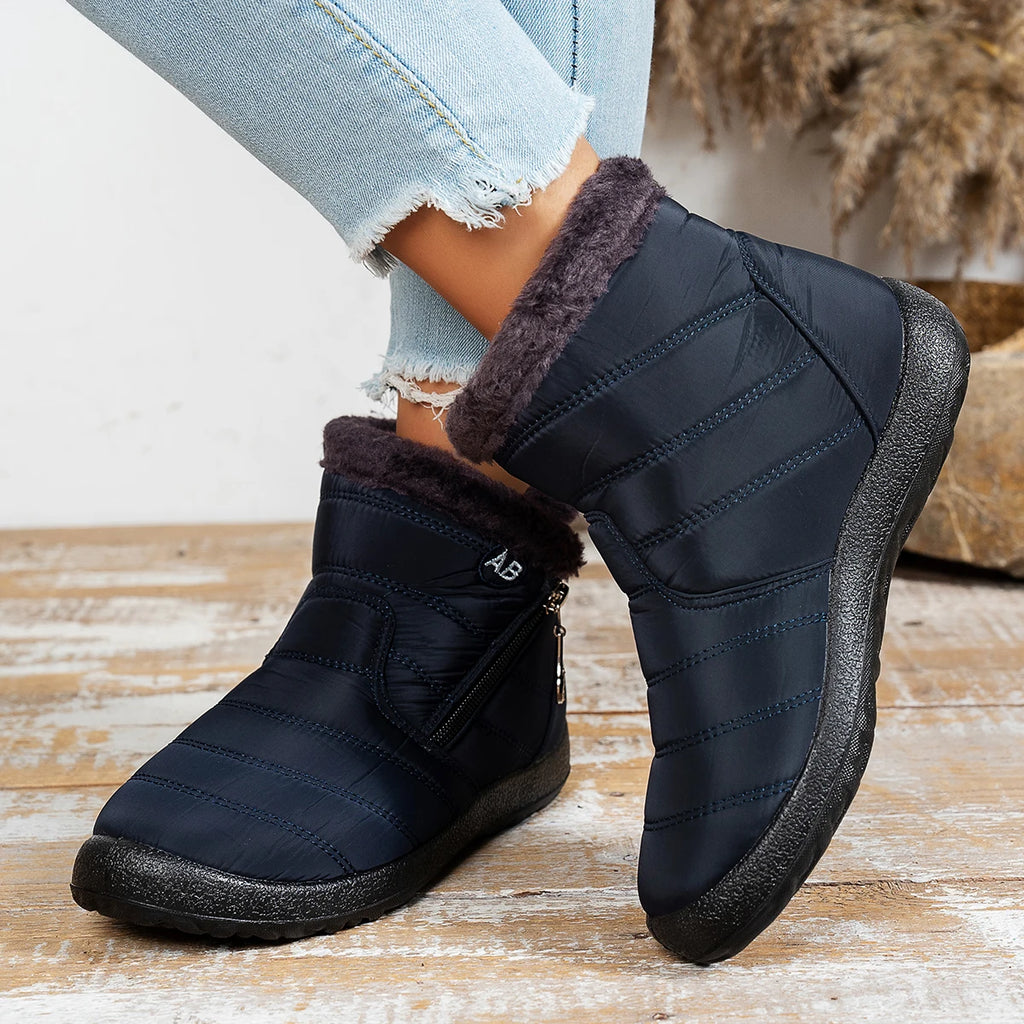 Women's Casual Sports Shoes, Mid-Calf Thick Plush Waterproof Cotton Boots, Outer Zipper Cotton Boots