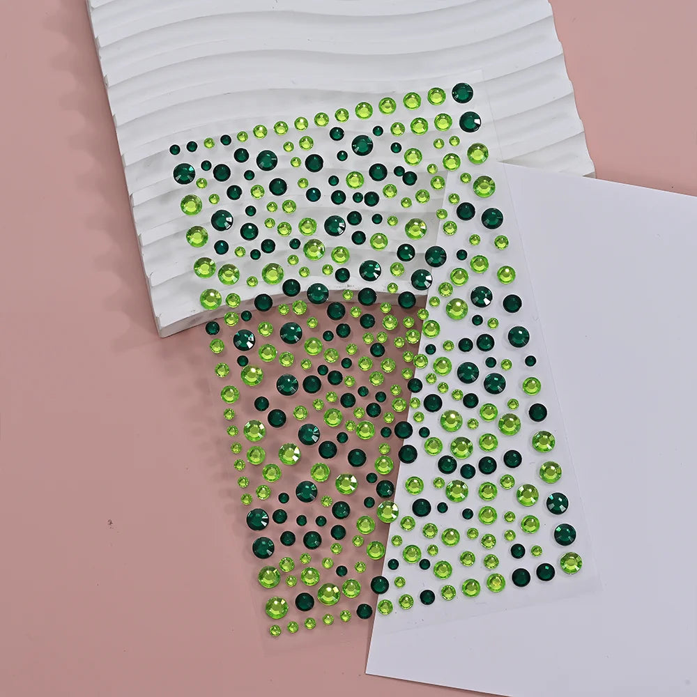 1Pcs 3D Emerald Green Face Jewels Tattoo Stickers Round Rhinestones Temporary Tattoos for Party Makeup DIY Body Diamond Decals &