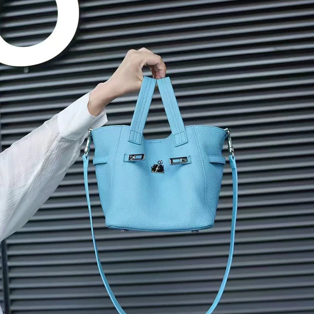 Fashion Original Brand Women Bag Genuine Leather Female Top Handle Soft New Handbags Custom Name Luxury Designer Tote Bucket Bag