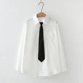 GIDYQ Women White Jk Shirts Long Sleeve Fall Student Shirts Casual Button Up Japan Black Tie Preppy Style Girls Tops New