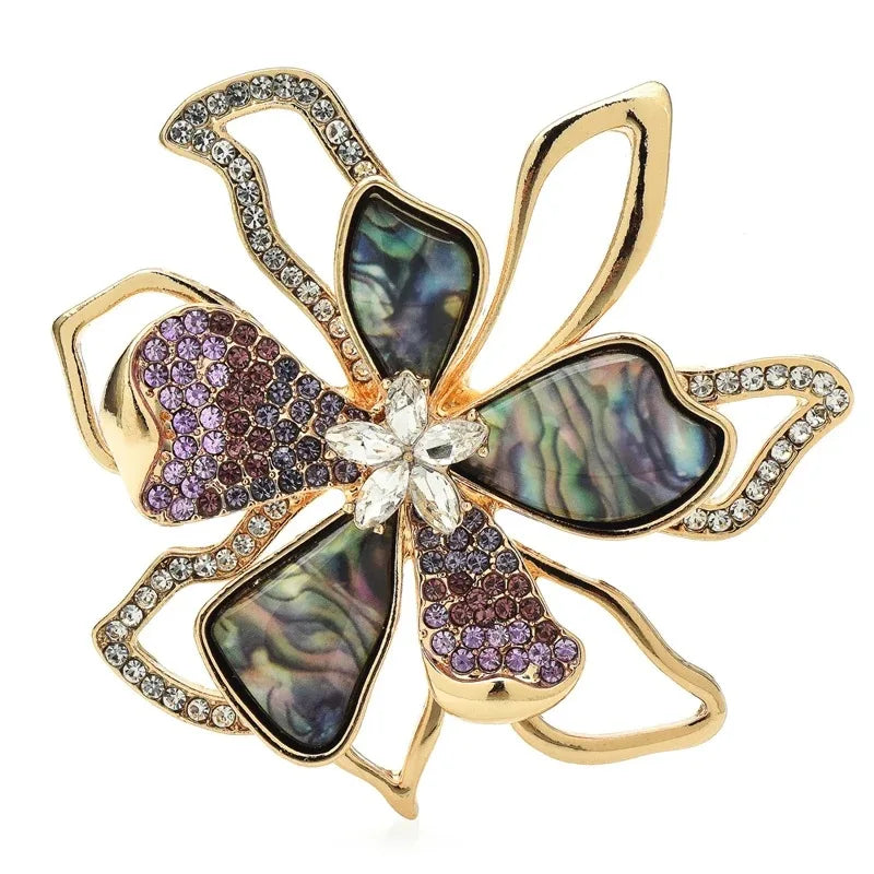 SKEDS Exquisite Classic Flower Crystal Enamel Pin Brooch For Women  Fashion Elegant Vintage Lady Drip Oil Plant Badges