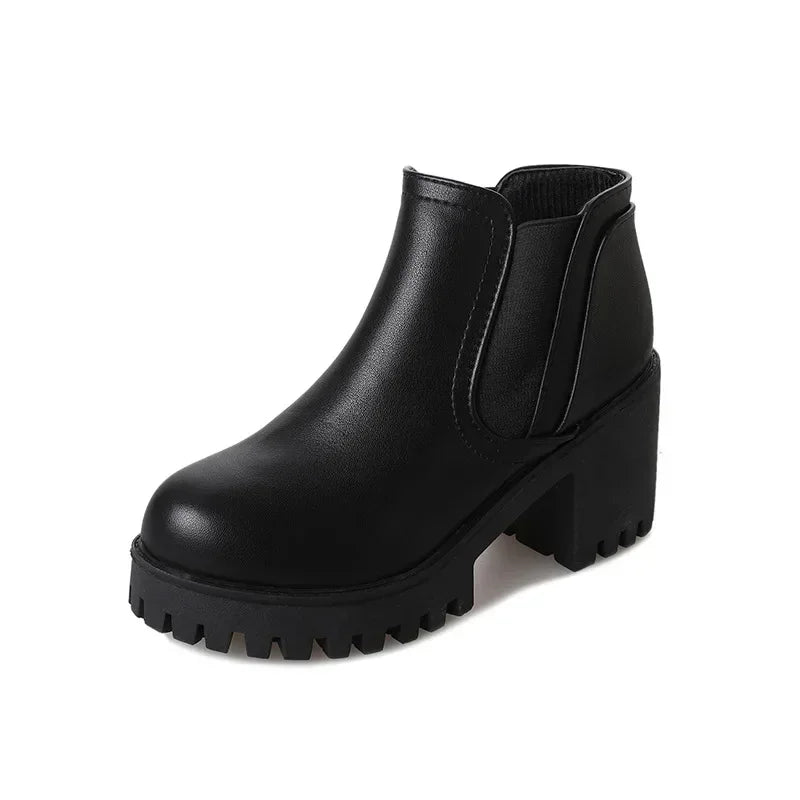 New Autumn and Winter Casual Thick Heel Solid Color Fashion Women's Boots Comfortable Round Toe Warm High Heels