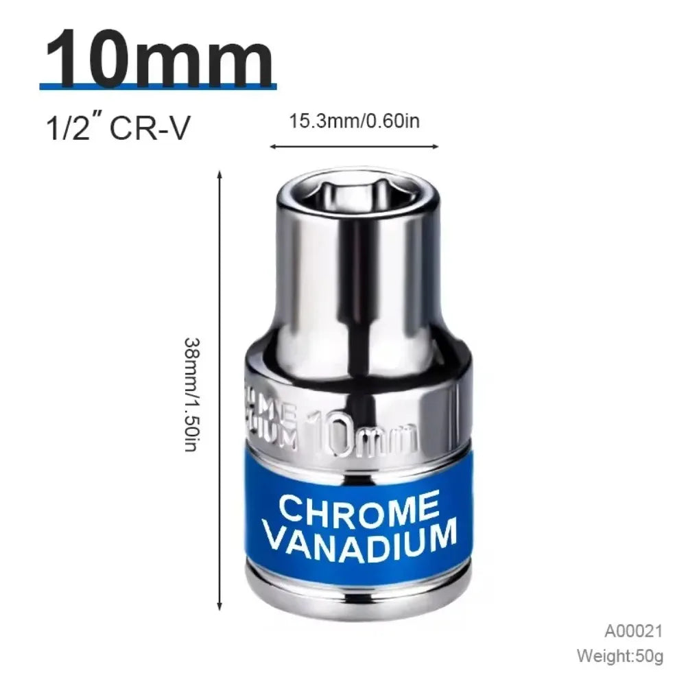 8mm-32mm 1/2" Drive Deep Impact Socket Set Drive Metric Wrench Socket Deep Impact Socket Pneumatic Wrench Head Tire Removal Tool