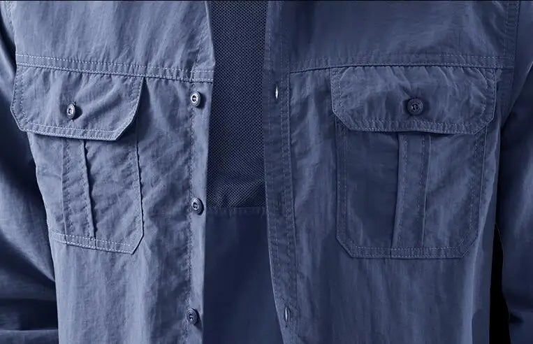 Men Outdoor Thin Breathable Comfortable Cargo Shirts Male Multi Pockets Tooling Shirts New Spring Male Mountaineering Shirts