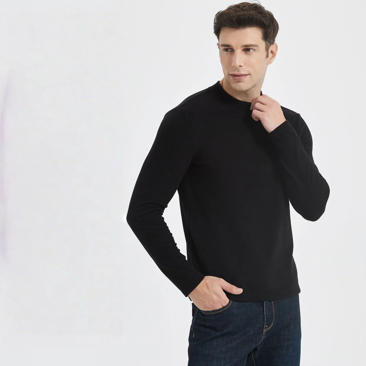 2025 Autumn Winter Men's High Neck T-shirt Male Slim Fit Fashion High Elastic Long Sleeve Casual Breathable Apparel Pullover