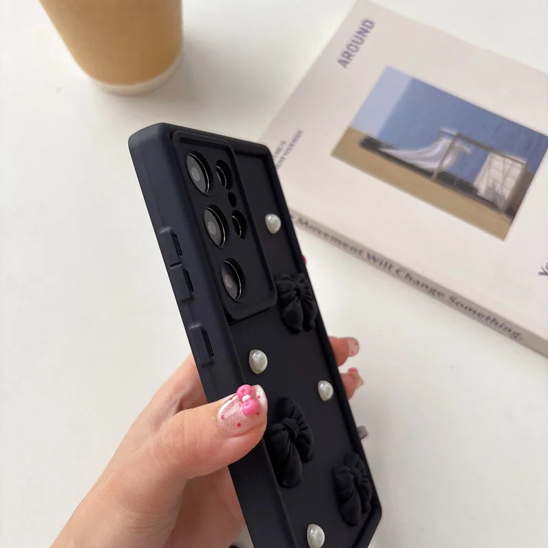 Bow Pearl Chain Rope Phone Case For OPPO A5X A5 Pro A60 4G 5G Reno 14 Pro 14F 8T 8Z 7Z 6Z 5Z 4Z 2Z Realme 14T 14 C71 Rope Cover