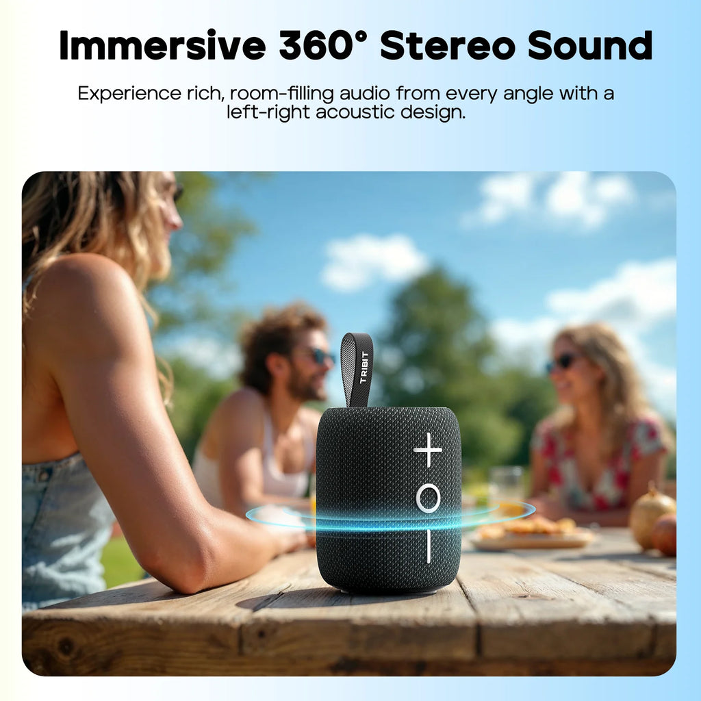 Tribit StormBox Mini+ Bluetooth Speaker, 12W 360° Sound With XBass, LEDs, 12 Hours Playtimes, IPX7 Waterproof For Hiking Outdoor