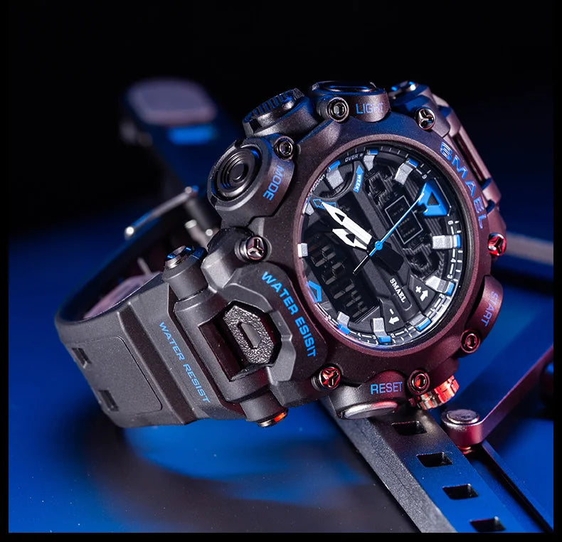 Military Watch Sport Waterproof 50M Stopwatch Analog Digital Wristwatches Week Display Alarm Clock 8053 Digital Watches Mens