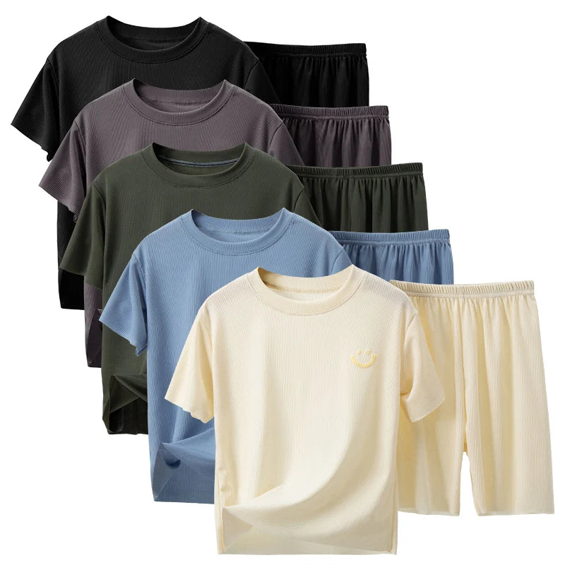 2/4 Pieces Children's Summer Thin Short-sleeved Shorts Ice Silk Suit Boys and Girls Casual Joker Home Clothes 2-piece Suit.