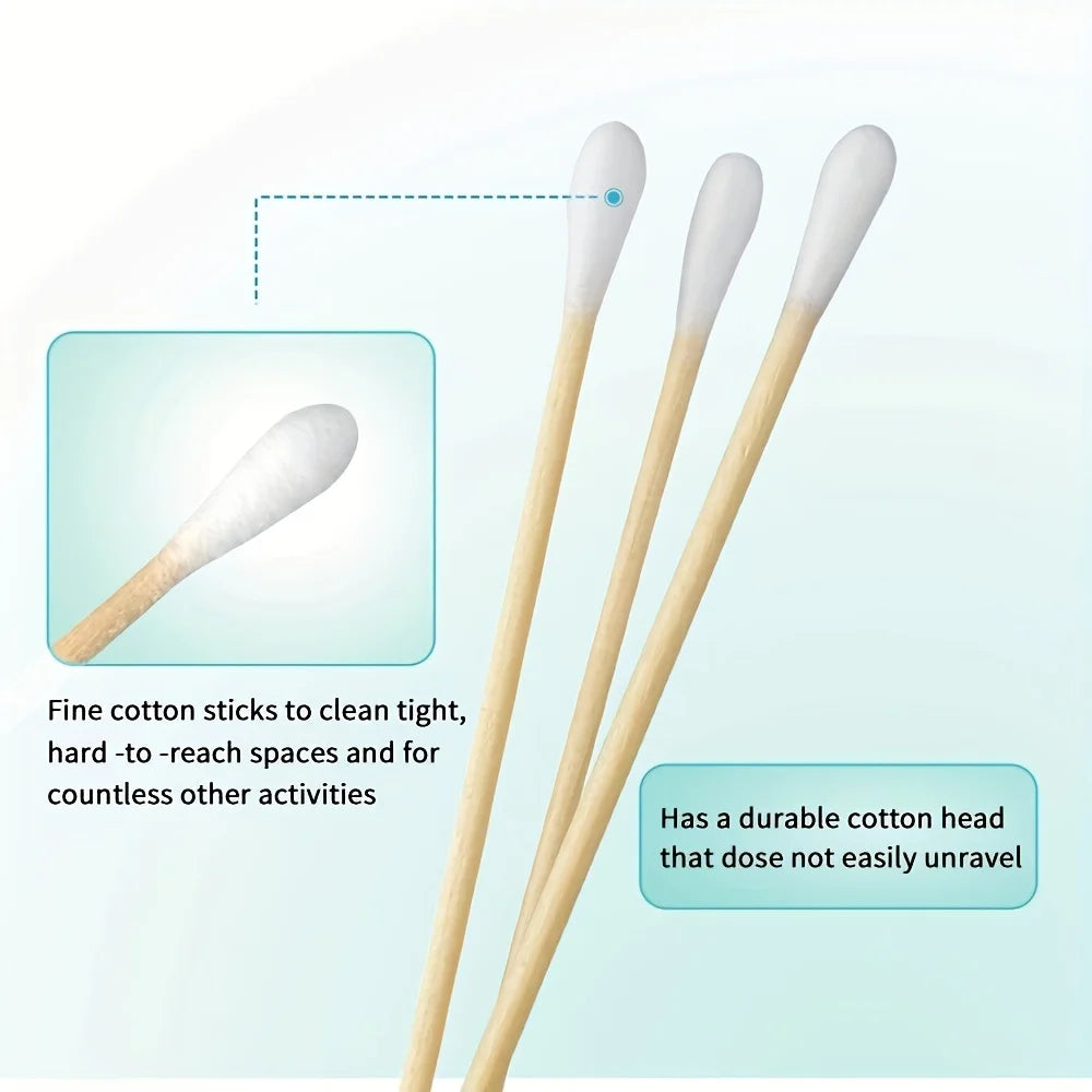 100/300Pcs 6 Inch Long Cotton Swabs with Wooden Handles, Cotton Tipped Applicator for Cleaning, Cotton Sticks Oil Makeup