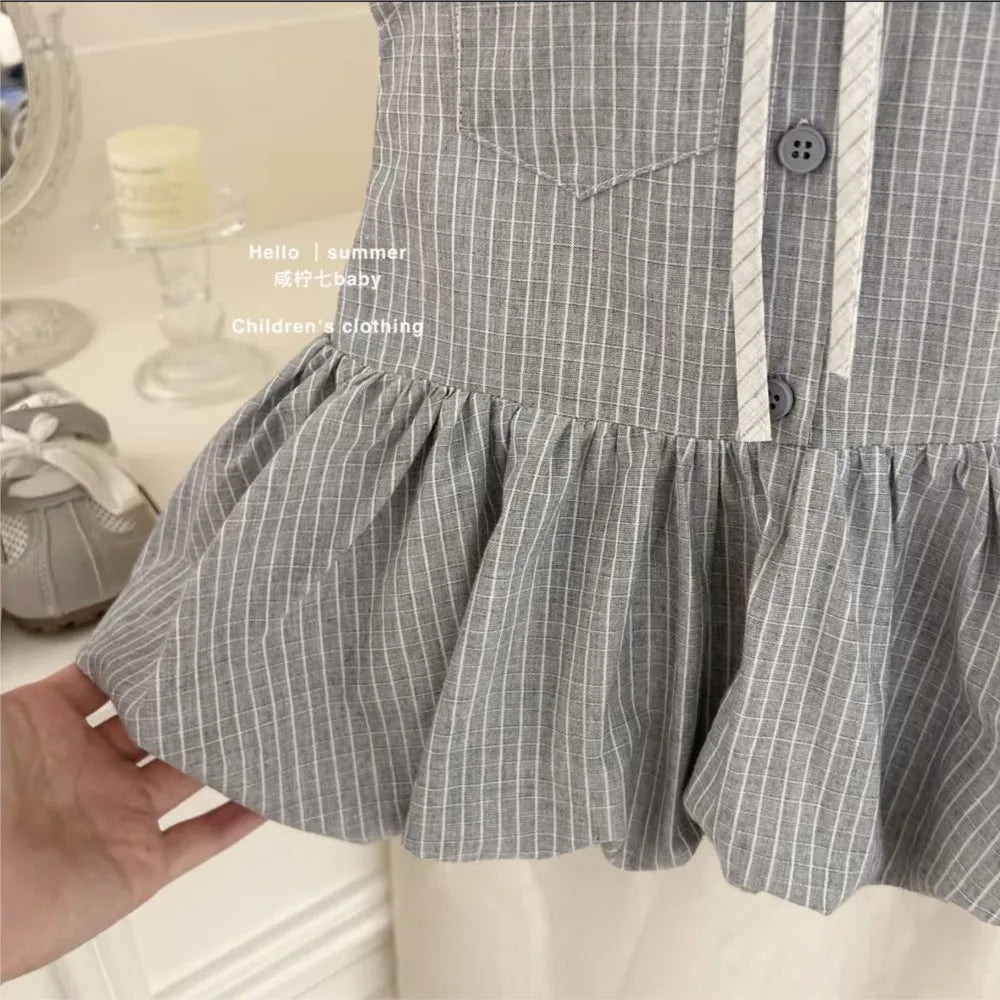 25 Baby Girls Summer Dress Long Shirts Striped Kids Birthday Elegant Dresses Children Vestidos Clothes 0-7Y