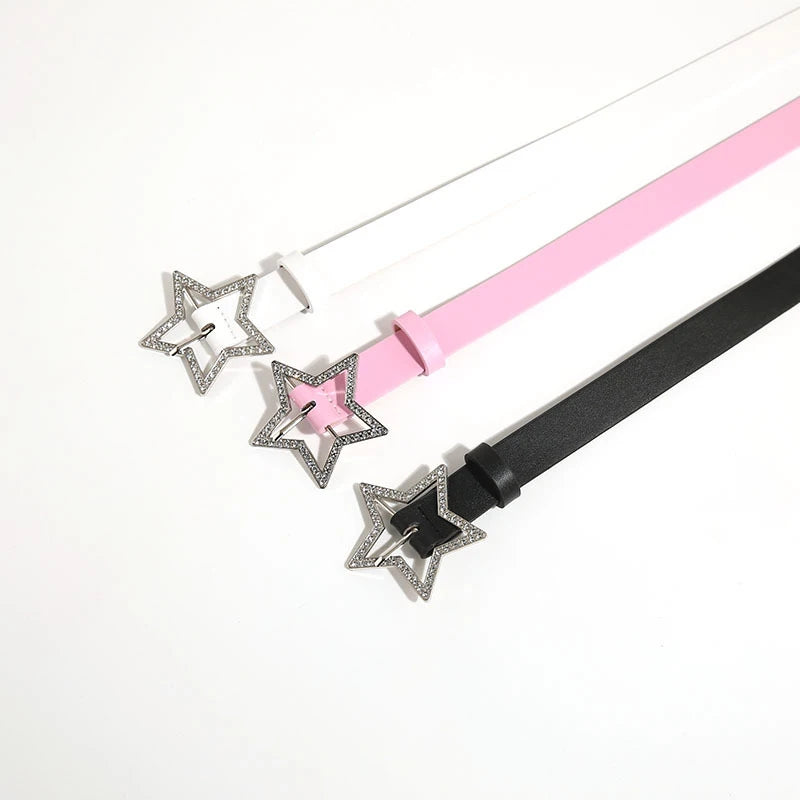 Y2K Belts for Women Spice Girls Pink Black White Belt Denim Star PU Leather Rhinestones Belt Ins Sweet Cool Corset Jeans Belts