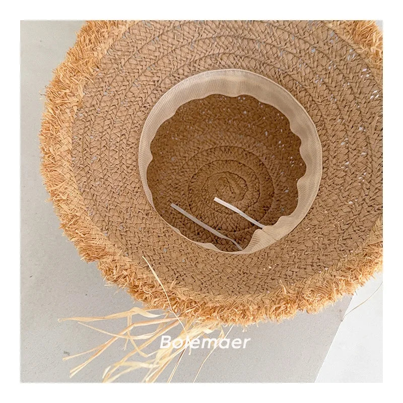 2025 Summer Big Brim Kids Sun Straw Hat Children's Straw Hat Holiday Kids Travel Beach Caps Girls' Vacation Beach Hat