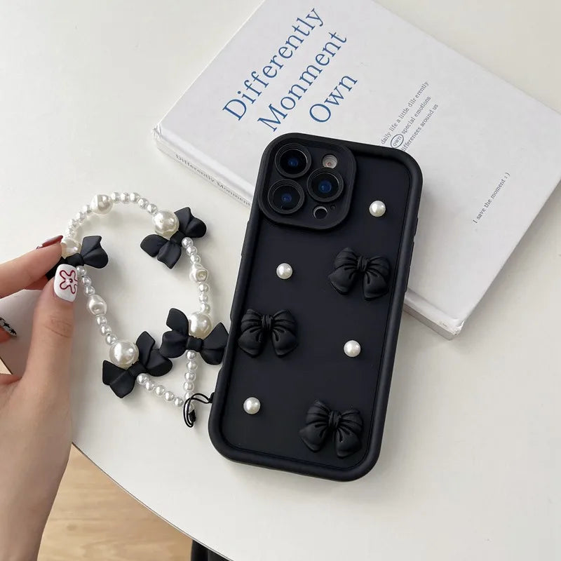 Bow Tie Pearl Chain Rope Phone Case For Huawei Mate 70 60 50 40 30 20 70 Pro Pura 70 Ultra P70 P60 P50 P40 Lite Pro Soft Cover