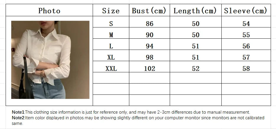 Korean White Office Women Chiffon Shirt Pocket Button Lapel Ladies Blouse Spring Commuter Long Sleeve New Female Crop Tops