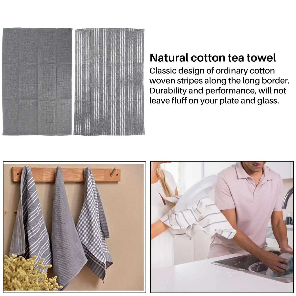 Classic Kitchen Towels 100% Natural Cotton The Best Tea Towels Dish Cloth Absorbent and Lint-Free Machine Washable 18 x 25 In