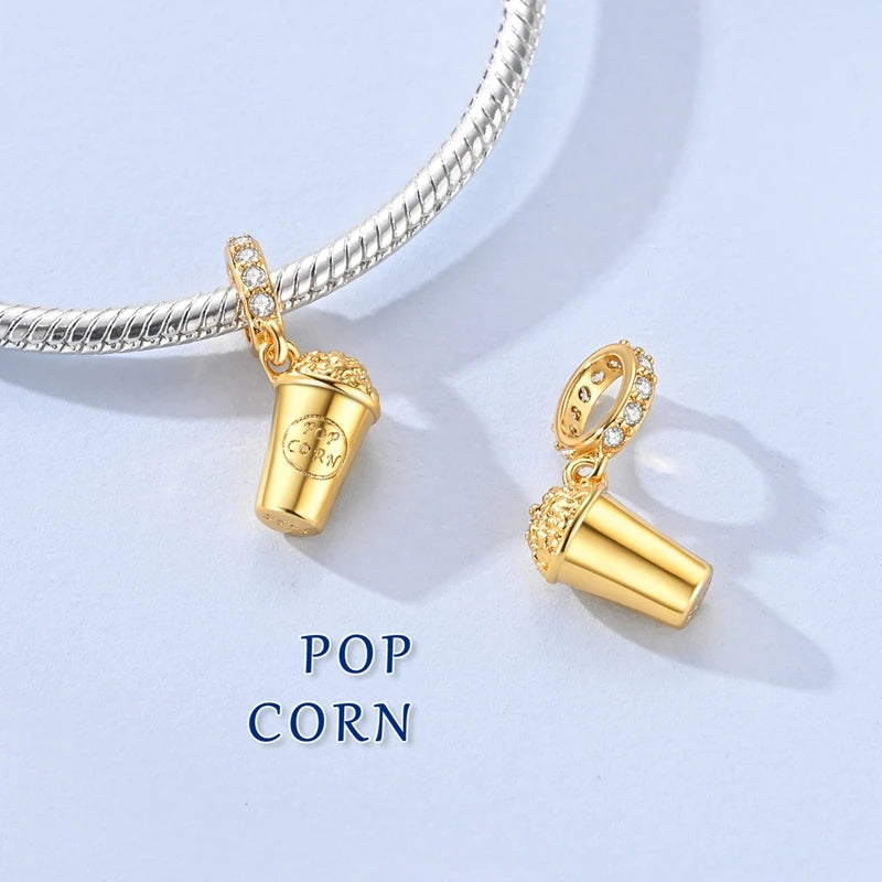 Original 925 Sterling Silver Charm Bead Golden Series Zircon Pendant Fit Original Bracelet Necklace For Women DIY Jewelry Gift