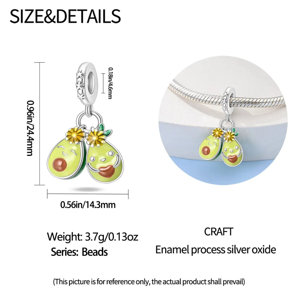 New 925 Silver Plated Strawberry Cherry Avocado Fruit Charms Beads Fit 3mm 925 Original Bracelets DIY Birthday Jewelry Gift